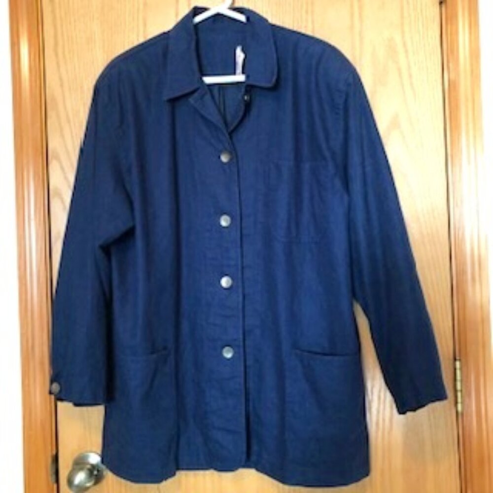 Roo Crossing Linen Cotton Jacket Top Lined Excellent Condition Navy Blue Large